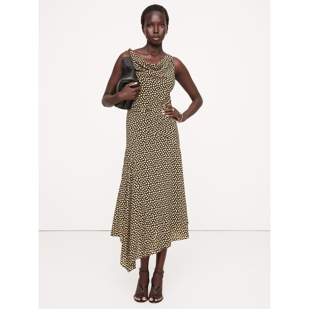 Banana Republic Crepe Twist-Shoulder Dress Womens 4 Polka Dot‎ Formal Career